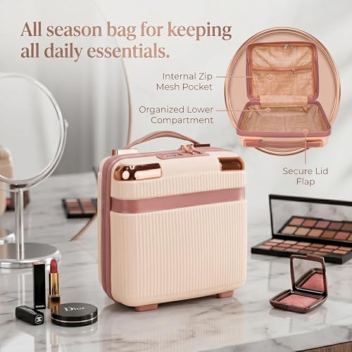 Image of GVND Travel Make up Train Case, Waterproof Portable Hard Shell Cosmetic Case, Cosmetic Case Mini Suitcase Vanity Box for Makeup Hand Luggage with Handle & Elastic Band, Flight Use