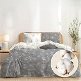Dreamzie Bettwäsche 260x240 Baumwolle 3-teilig – Ginkgo Gris – 1 Bettbezug 260x240 + 2 Kissenbezug 65x65 – Bettwäsche-Set mit Reißverschluss – Oeko-Tex – Pflegeleicht & Bedruckt