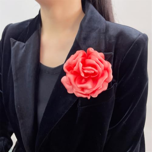 Image of Dainty Peony Rose Flower Brooches Lapel Pins Delicate Elegant Fabric Flowers Brooch Pin for Women Flower Corsage for Wedding Party Accessories Jewelry Gifts100mm