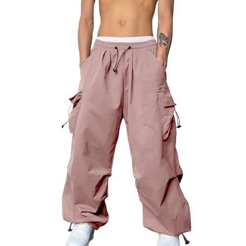 Cargo Pants for Men Drawstring Loose Fit Baggy Sweatpants Casual Trendy Solid Classic Outdoor Trousers with Pockets