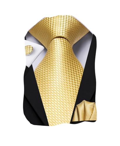 Dubulle Herren-Krawatte mit Paisely-Blumenmuster, Seidenkrawatte für Herren, gestreift, Krawatte und Einstecktuch, Set für Hochzeit, Business, Ein Gold, Medium