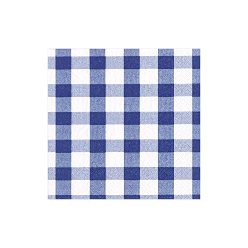 Caspari Gingham Paper Cocktail Napkins in Blue, 20 Per Package