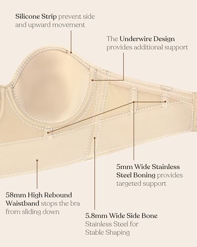 Image of HSIA Longline Strapless Bra for Women, Anti-Slip Support Corset for Large Bust Convertible Bustier Bandeau for Big Breasts