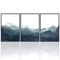 3 Piece Framed Canvas Wall Art Mountain with Fog Canvas Prints Home Artwork Decoration for Living Room,Bedroom - 16