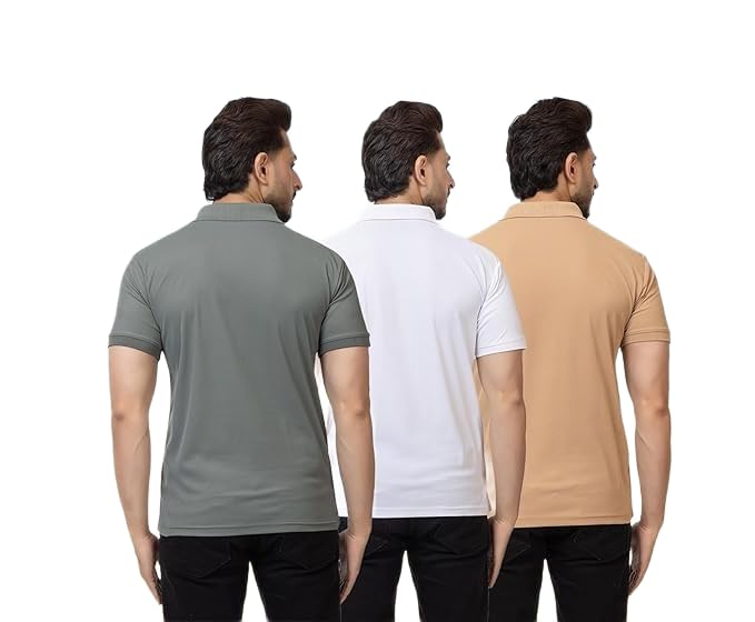 Image of Regular Fit Half Sleeve Soft and Comfortable Solid Polo T-Shirt for Mens (Pack of 3)