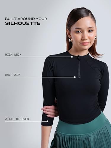 Image of CAVA Women's Silhouette Zip Top | Cropped Half-Zip Activewear with Flattering Seamlines, High Neck & 3 /4 Sleeves | ADPT Stretch Fabric for Gym, Yoga & Everyday Wear