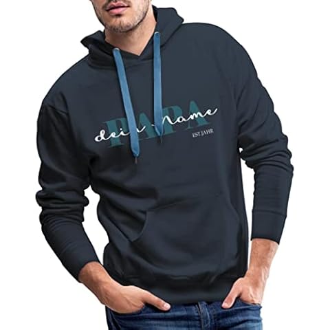 Spreadshirt Papa Kind Text Mit Name Geburtsjahr Personalisiert für Vater und Familien Männer Premium Hoodie, L Cover