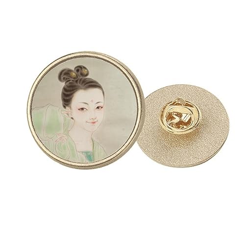 Broche ronde dorée et peinture chinoise verte taille M