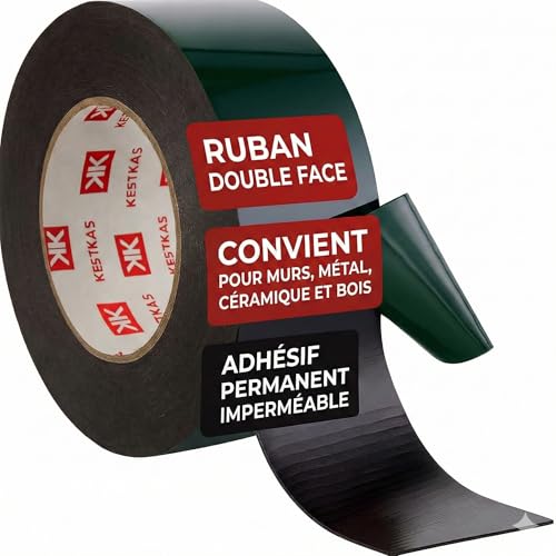 KESTKAS Ruban Double Face Extra Fort 50mm x10m | Fixation Instantanée sur de Multiples Surfaces | Double-Face Autocollant | Adhésif Double Face Puissant Interior |...