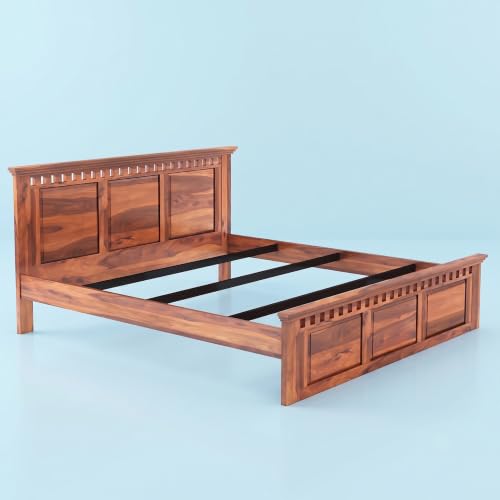 Image of Solid Sheesham Wood King Size Bed with Headboard, Without Storage Cot, Double Bed Furniture for Livingroom, Bedroom, Guestroom, Hotelroom Areas