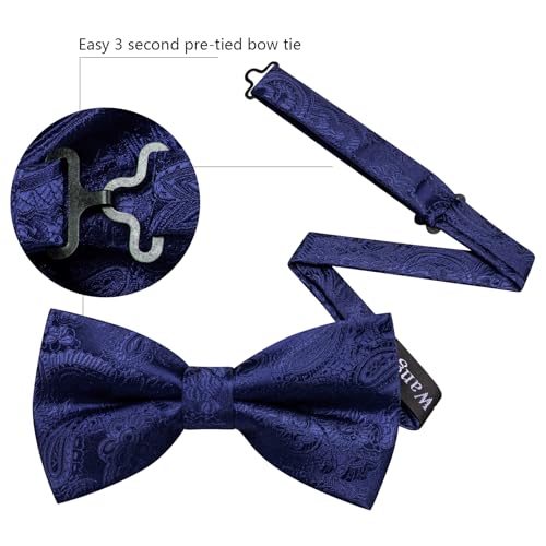 Image of YOHOWA Paisley Striped Men Bow Tie Pre-Tied Formal Adjustable Colorful Bowties Handkerchief Cufflinks Set Wedding Party
