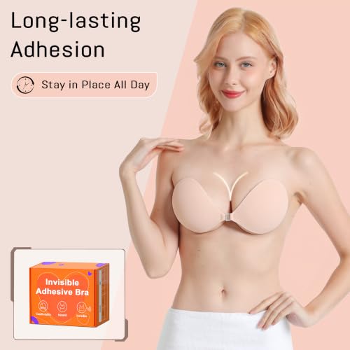 Image of Invisible Strapless Sticky Bra Push up for Women, Ultra Adhesive Bra for Backless Dress, Cleavage Lift with Nipple Covers