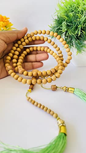 Image of RDK Sandalwood (Chandan) Islamic Tasbih Prayer Mala Beautiful Engraved Allah Mohammad TASBEEH /Muslim Prayer Beads /TASBIH /SIBHAA Islamic Salat Prayer Tasbeeh 100 Beads (White Sandalwood 10 MM)