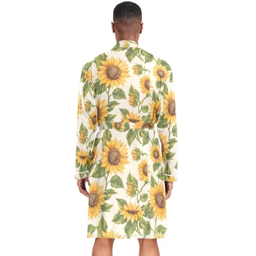 STAYTOP Brilliant Sunflowers Men's Nightshirt,Soft Kimono Bathrobe Men Long Sleeve Mens Sleepwear3