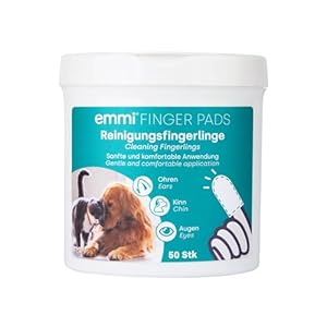 Emmi-pet Finger Pads for Dogs & Cats, Disposable Cleaning Finger Cots for Ears, Chin & Eyes, Cleaning Wipes for Care & Hygiene, Pack of 50