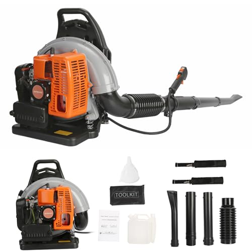 63CC Benzin Laubbläser rückentragbar, 3 PS 6800 U/min 665 CFM, bis zu 330 km/h, 2-Takt Laubbläser Benzin mit komfortablem Tragegurt für große Flächen