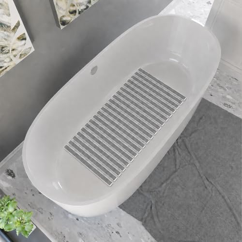 Image of HomeCloud Non-Slip Shower Mat for Bathtub, Anti-Slip Bath Mat with Suction Cups, Drainage Holes & Foot Massage Exfoliating Surface (Vent L.Grey)