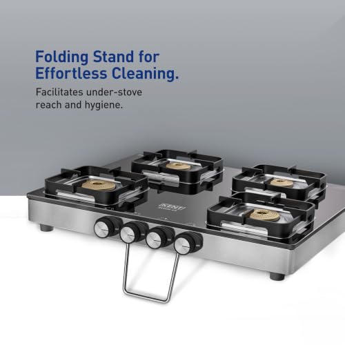 Image of KENT Avion Gas Stove 4 Burner SQ | Toughened Glass Top 8mm |SABAF Italian Gas Valve | Forged Brass Burner | Metallic Knob |Heat Resistance Coating |Cleaning Stand | LPG /PNG Compatible|5Yr Warranty
