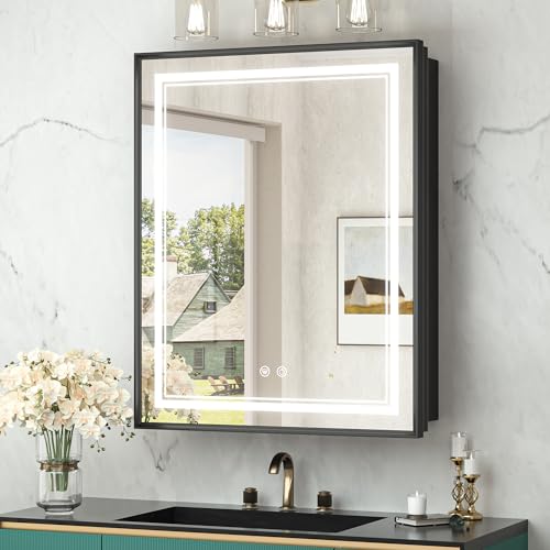 TokeShimi 24x30 Recessed Medicine Cabinet with Lights Mirror, 3-Color 