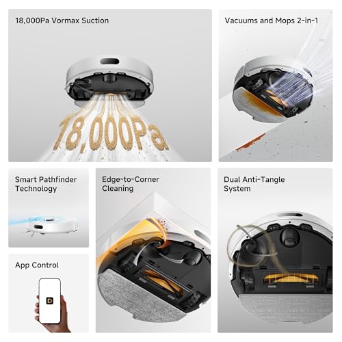 Image of dreame F20 Eco Robot Vacuum and Mop 2-in-1, 18,000Pa Suction, Upgraded from F10,Obstacle Avoidance, Mopping, Dual Anti-Tangle System, Smart LiDAR Navigation, App & Voice Control, White