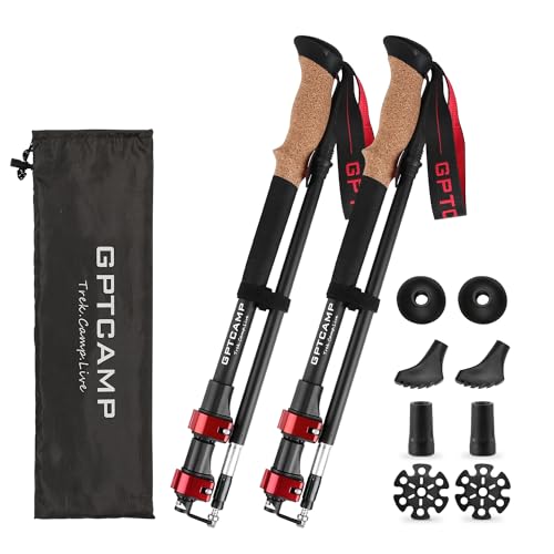 GPTCAMP Walking Sticks,Trekking Poles Collapsible Hiking Poles,Lightweight Folding Travel Walking Pole for Men Women,2pc Adjustable Hiking Stick with EVA Foam Grips for Backpacking