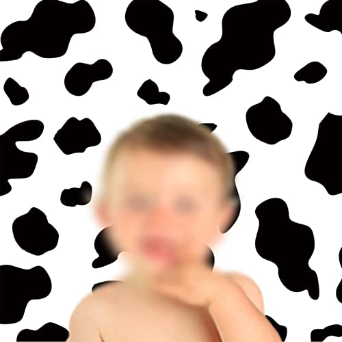 10X8Ft Soft Fabric/Polyester Cow Party Photography Backdrops Black And White Cow Farm Animal Happy Birthday Photo Background Kid's Birthday Party Newborn Baby Shower Banner Props #TOP2