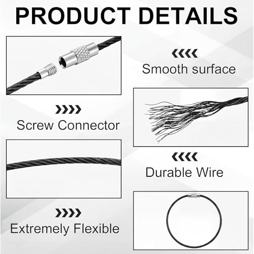 Image of Zonon 20 Inch Large Wire Keychain Cables, Heavy Duty Stainless Steel Screw Clasp Loops for Luggage Tags Keys ID Cards