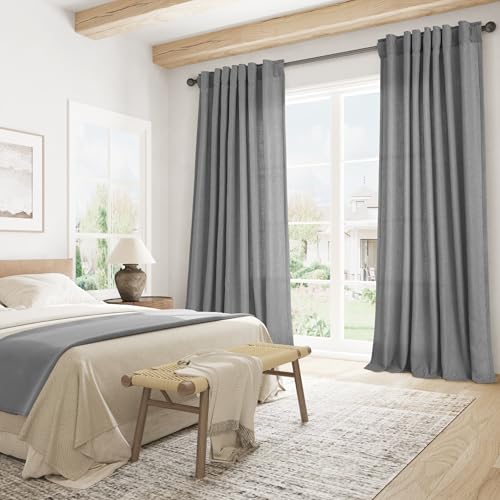 Image of Joywell Linen Curtains 96 Inches Long for Living Room Dark Grey