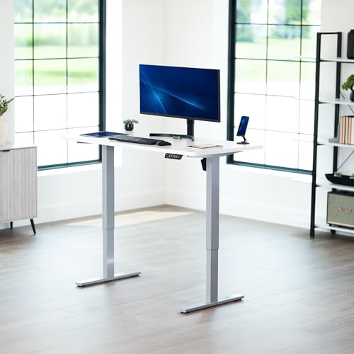 Image of VIVO White 55 x 28 in Standing Desk, DESK-KIT-1G55W | Electric, Holds 220 lbs, Sit Stand, Height Adjustable, Solid One-Piece Table Top, Memory Presets, 1B Series, Gray Frame
