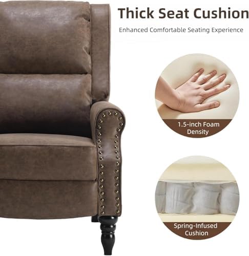 Image of Leather Recliner Chair, Pushback Recliner Chair with Adjustable Backrest Footrest, Mid Modern Reclining with Overstuffed Arms Lumbar Support for Reading, Living Room, Coffee Brown