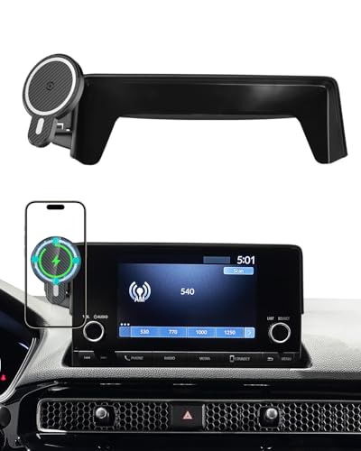 Image of PZK Car Phone Mount for Honda Civic 2022-2025 2026 /Acura Integra 2023-2025 LX /EX /EX-L /Sport /Sport Hybrid /Touring /Si /Type R for 7 /9-Inch Screen Magnetic 15W Fast Wireless Charger Phone Holder