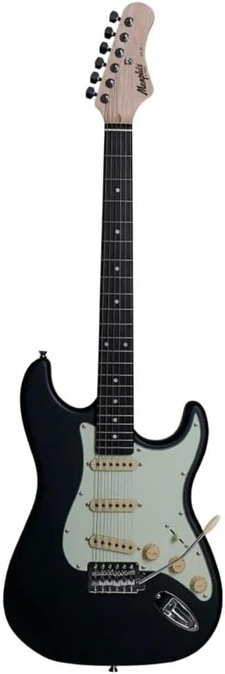 Guitarra elétrica Memphis MG-30 preta brilhante com braço e captadores visíveis