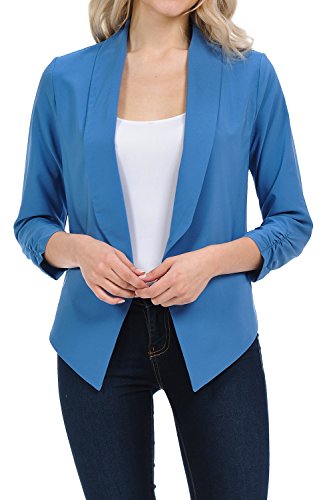 Auliné Collection Womens Casual Lightweight 3/4 Sleeve Fitted Open Blazer