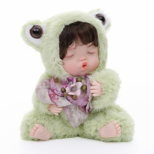 Muñeca Reborn de 10 Pulgadas con Traje de Rana Verde miniatura 2