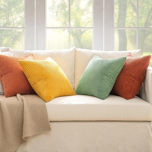 Image of MIULEE Decorative Throw Pillow Covers 24x24 Inch Set of 4, Vibrant Cushion Covers Vintage Retro Home Decor, Mix and Match Color Clash Design for Sofa Couch Bed Living Room Yellow Rust Green