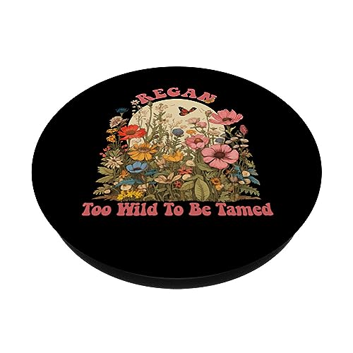 REGAN Name Cute Retro Girls Wildflower REGAN Name PopSockets Swappable PopGrip, Black - Image 2