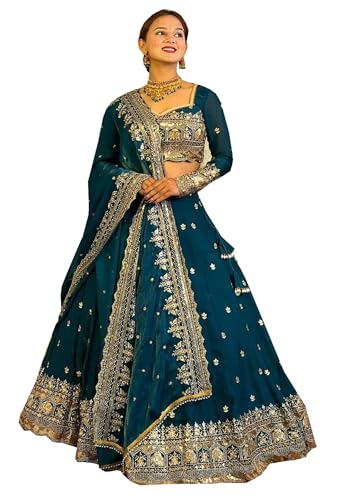 RoohVastra indian ready to wear navratri Chaniya choli for women flared Lehenga choli with stitched blouse Q-355 (Blue, 40)
