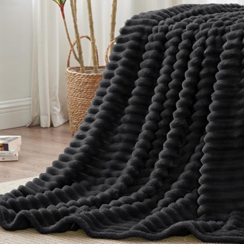 Image of BEDELITE Ribbed Full Size Blanket for Bed, Black, 84 inchx90 inch
