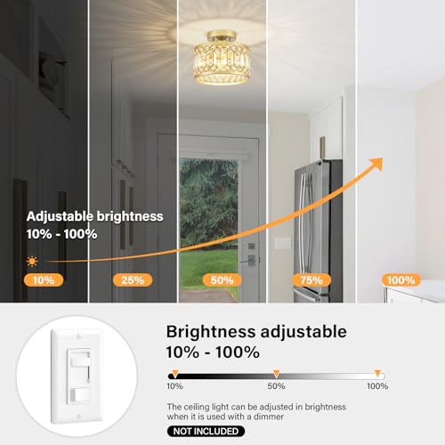 YURNYQ Crystal Ceiling Light Fixture, Modern Semi Flush Mount Ceiling Light, Gold Lighting Fixtures Ceiling Lamp for Hallway, Kitchen, Entryway, Bedroom, Laundry Room, 9.05 Inch by YURNYQ - Used condition - Image 8