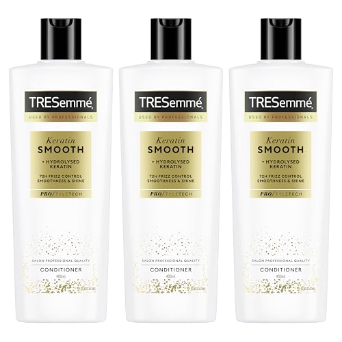 TRESemmé Keratin Smooth Acondicionador Antiencrespamiento, Cabello Liso, Pelo Brillante y Suave, Acción Anti Frizz Hasta 72 Horas, con Queratina Hidrolizada, 3x 400 ml