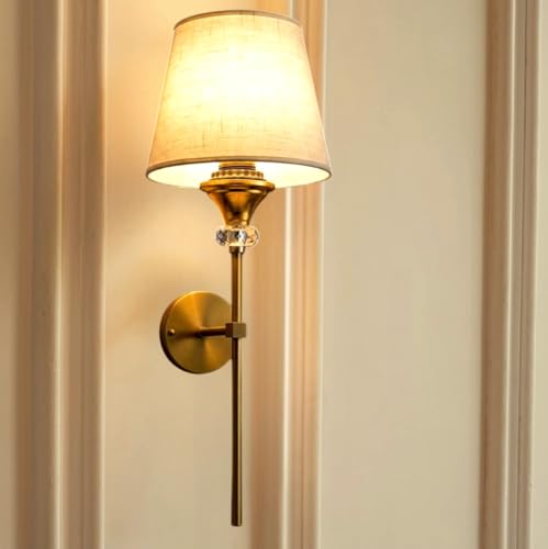 Image of Groeien Pack of 2 | Gold Crystal Fabric Shade Contemporary Brass Finish Wall Lamp for Bedroom, Livingroom, Indoor(Bulb is Included)(Fabric-Gold Crystal, 2)