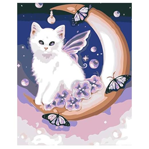 WJYMJJ Måla efter siffror kit måne vit katt gör-det-själv akryl målning kit för barn och vuxna med penslar och pigment förtryckt duk konst heminredning, 40 x 50 cm