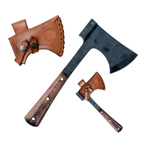 Toferner Hand Forged Tramp Camping Axe -Made of Robust Spring Steel, Quality Wooden case Made of Genuine Leather in Brown Color. Nature Lovers Welcome The Original ax from Total Length 9.84 inch