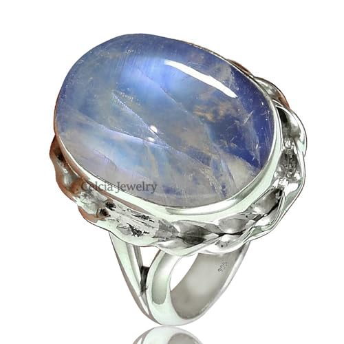 Anillo de piedras preciosas de piedra lunar natural, joyería hecha a mano de plata de ley 925 para mujer (piedra lunar, tamaño 7)