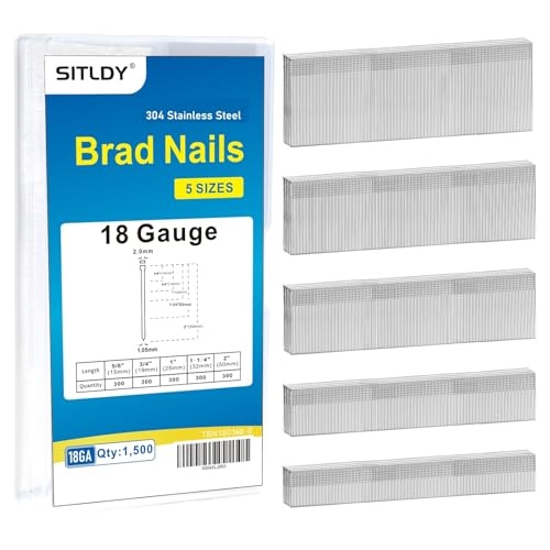 SITLDY 18 Gauge 304 Stainless Steel Brad Nails 5 Sizes 1500-Pack