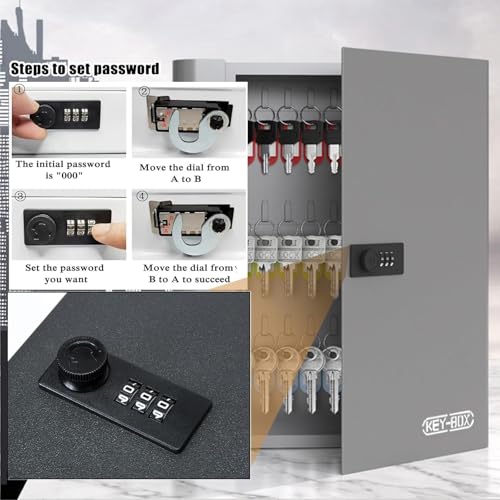 Caja de llaves de 48 bits caja fuerte de pared para llaves de acero negra con combinación 5