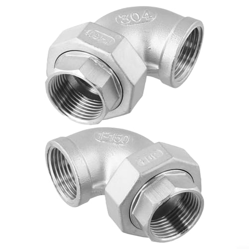 Oniissy Acoplamiento de codo de acero inoxidable 304 de 90 grados, rosca hembra de 1 pulgada, unión de tubería industrial para sistemas neumáticos hidráulicos, alta presión 1 MPA, ancho