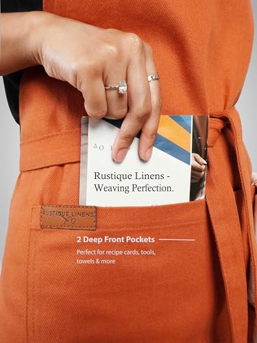 Image of Kitchen Apron - 100% Cotton, Adjustable Neck strap, Large Pocket - Unisex Apron for Men & Women - Cooking, Baking, BBQ, Gardening - Solid Colours, Striped and Checkered Patterns