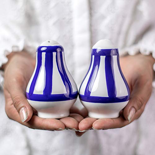 City to Cottage® - Salzstreuer und Pfefferstreuer Set | Blau-Weiß gestreift | Handgemacht | Salz und Pfeffer Streuer | Keramik Geschirr Set