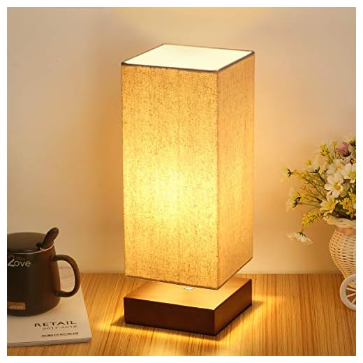 Touch Control Table Lamp Bedside 3 Way Dimmable Touch Desk Lamp Modern Nightstand Lamp with Square Fabric Lamp Shade Simple Night Light for Bedroom Living Room Office, Led Bulb Included